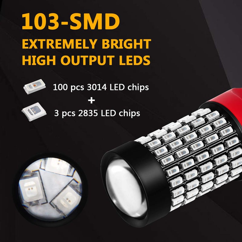 PHINLION 7440 7443 Red LED Brake Tail Light Bulbs, 2800 Lumen Super Bright 3014 103-SMD 7441 7444 LED Bulb for Stop 3rd Brake Turn Signal Blinker Lights, Pack of 2 - Image 2